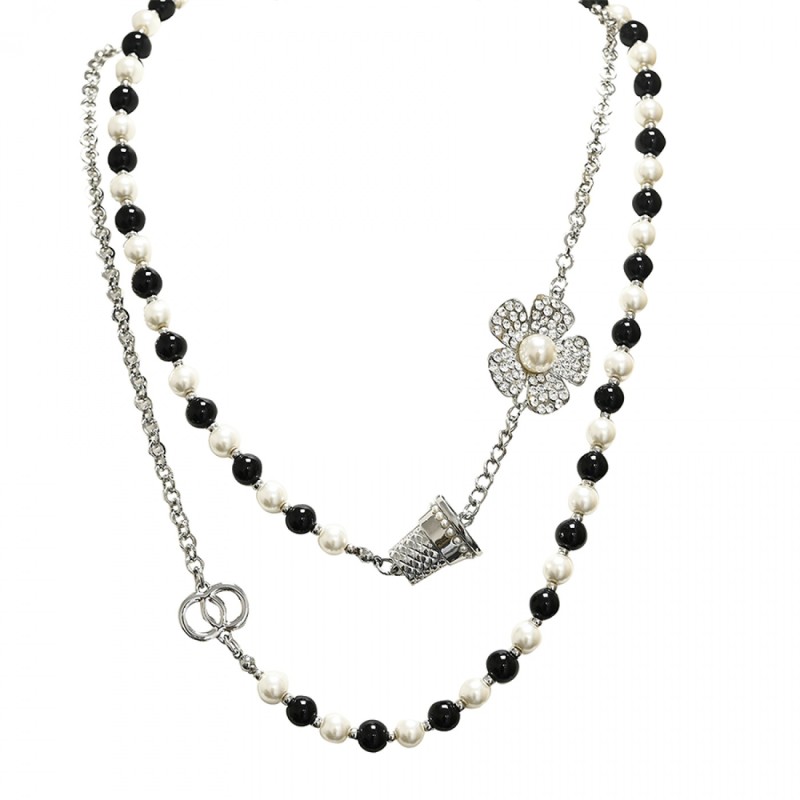 Collana Bijoux Lunga 121cm Argento Perla-Catena e Cristalli