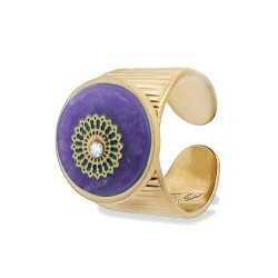 Anello Regolabile con Pietra Viola Cristallo Acciaio 316L Dorato