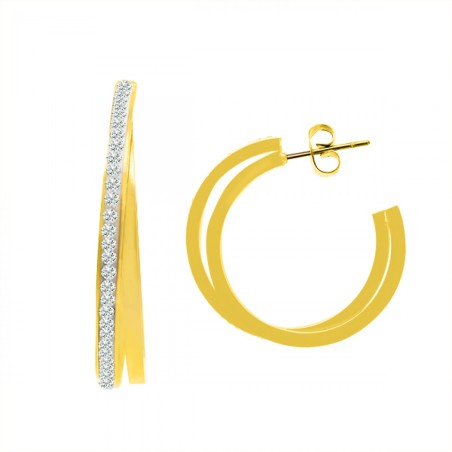 Doppi Semicerchi (half-hoop) con Strass Acciaio Dorato