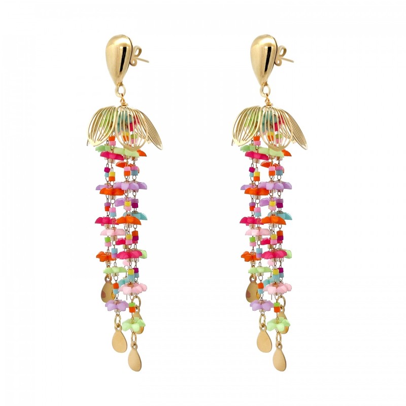 Pendenti MUSCAT Multicolore in Fiore a Cascata Multilinea Acciaio Dorato