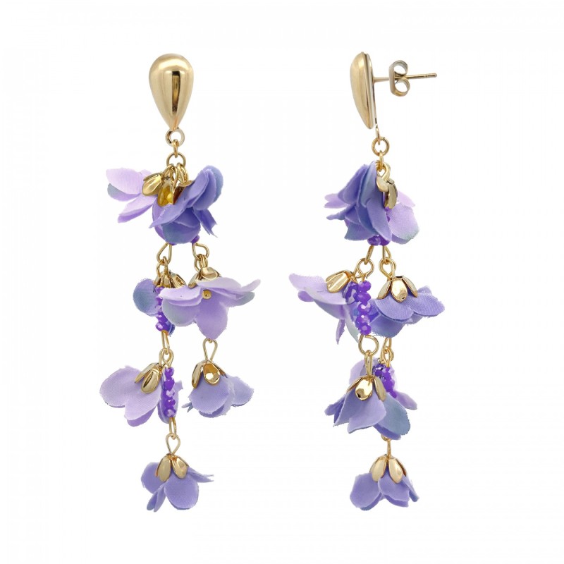 Pendenti a Cascata KYOTO Viola in Fiore Tessuto con Cristalli Acciaio 316L