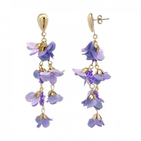 Pendenti a Cascata KYOTO Viola in Fiore Tessuto con Cristalli Acciaio 316L