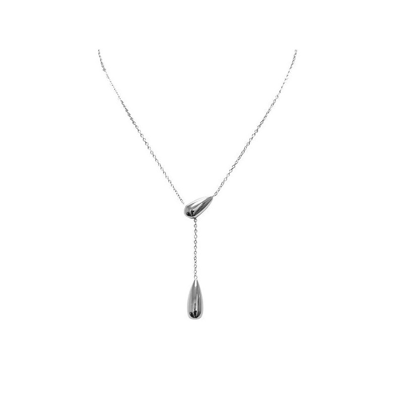 Collana Lariat a Y con Gocce Acciaio Argentato