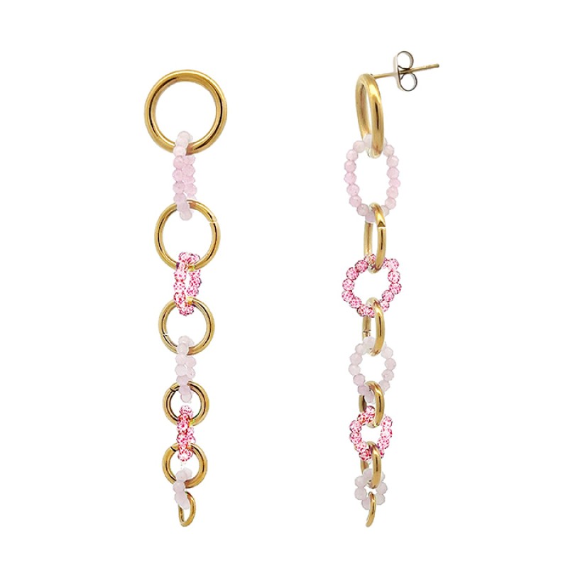 Pendenti a Cascata Cristalli Rosa Multi-Cerchi Acciaio 316L Dorato