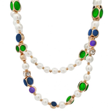 Collana Bijoux Lunga ASBURGO Perle e Pietre Verde-Blu -106cm